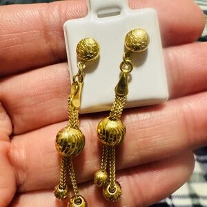 18K Solid Gold Drop Ball Dangle Earrings 3.9 grams